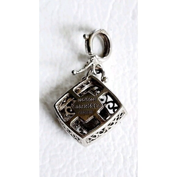 Gabriel and Co. Sterling 925 Silver/ Steel Dimond Scroll Filigree Square Pendant - Picture 4 of 8